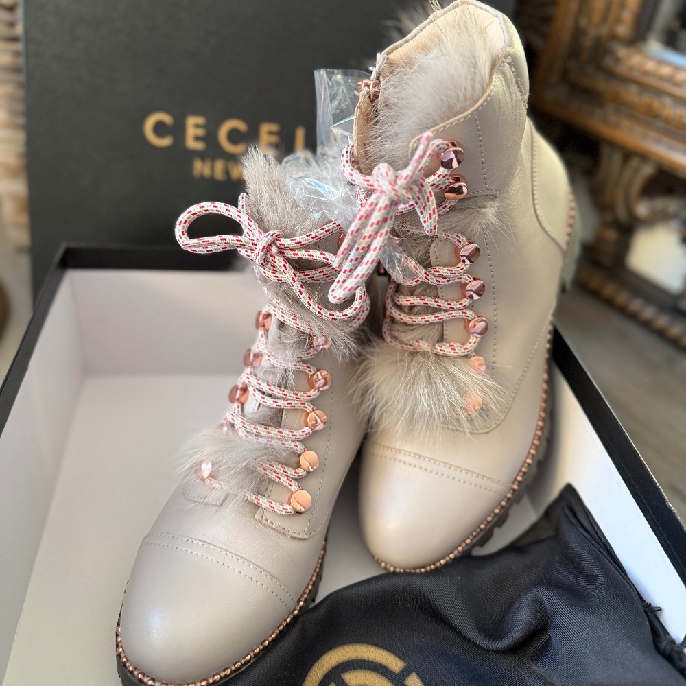 Cecilia leather and fur cream booties size